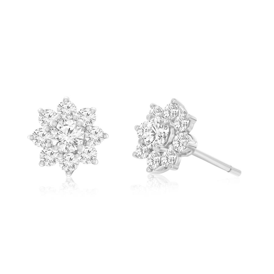 View Round Diamond Cluster Earrings