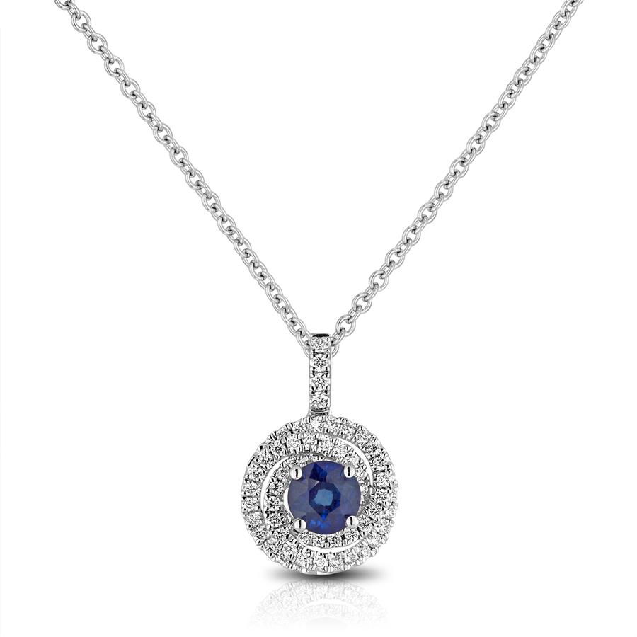 View Sapphire & Round Diamond Design Pendant